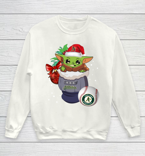 Oakland Athletics Christmas Baby Yoda Star Wars Funny Happy MLB Youth Sweatshirt 2