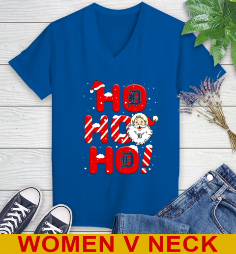 Detroit Tigers MLB Baseball Ho Ho Ho Santa Claus Merry Christmas Shirt Women's V-Neck T-Shirt 9