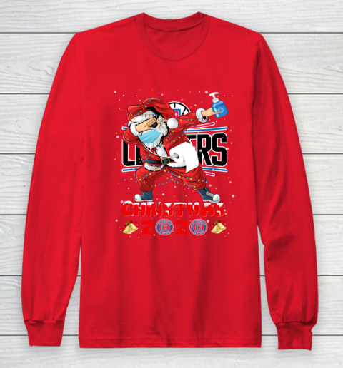 LA Clippers Funny Santa Claus Dabbing Christmas 2020 NBA Long Sleeve T-Shirt 7