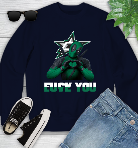 NHL Dallas Stars Deadpool Love You Fuck You Hockey Sports Youth Sweatshirt 2