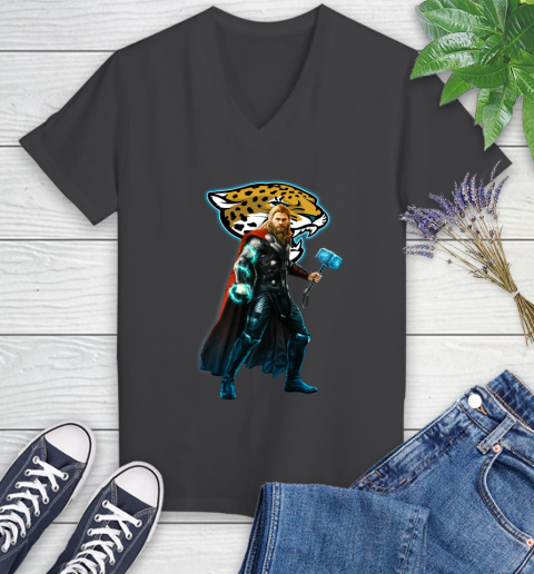 NFL Thor Avengers Endgame Football Jacksonville Jaguars Women's V-Neck T-Shirt 8
