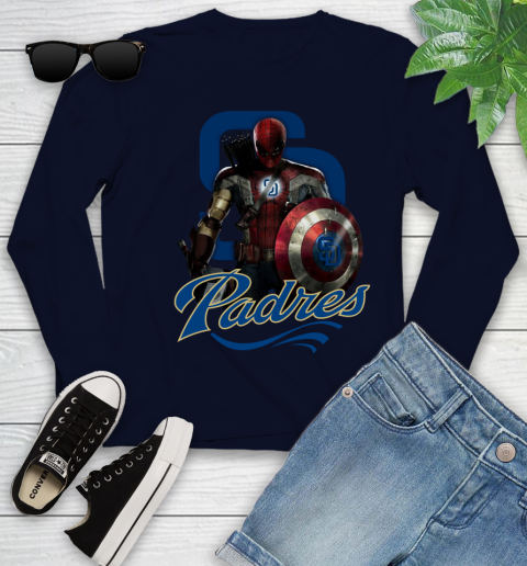 MLB Captain America Thor Spider Man Hawkeye Avengers Endgame Baseball San Diego Padres Youth Long Sleeve 3