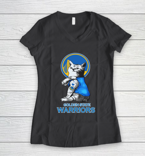 NBA Basketball My Cat Loves Golden State Warriors Women's V-Neck T-Shirt 6