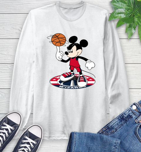 NBA Basketball Washington Wizards Cheerful Mickey Disney Shirt Long Sleeve T-Shirt 2