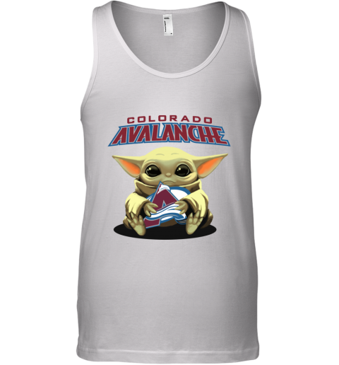 7lry baby yoda hugs the colorado avalanche unisex tank 17 front white