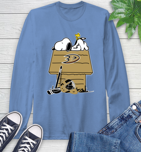 Anaheim Ducks NHL Hockey Snoopy Woodstock The Peanuts Movie Long Sleeve T-Shirt 11