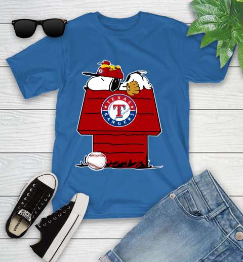 MLB Texas Rangers Snoopy Woodstock The Peanuts Movie Baseball T Shirt Youth T-Shirt 9