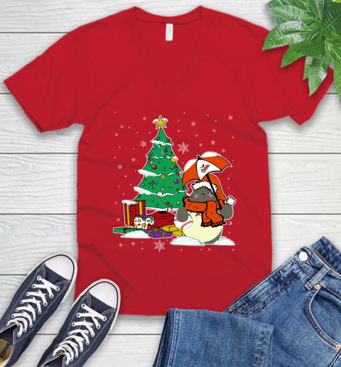 Baltimore Orioles MLB Baseball Cute Tonari No Totoro Christmas Sports V-Neck T-Shirt 6