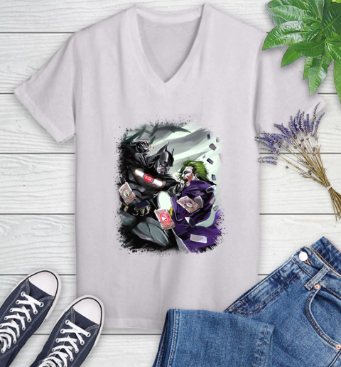 Detroit Pistons MLB Basketball Batman Fighting Joker DC Comics Women's V-Neck T-Shirt
