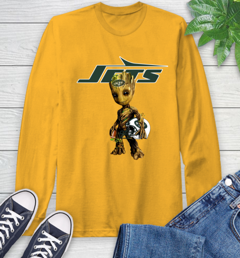 New York Jets NFL Football Groot Marvel Guardians Of The Galaxy Long Sleeve T-Shirt 3
