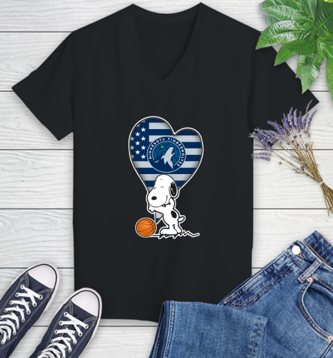 Minnesota Timberwolves NBA Basketball The Peanuts Movie Adorable Snoopy Women's V-Neck T-Shirt 2