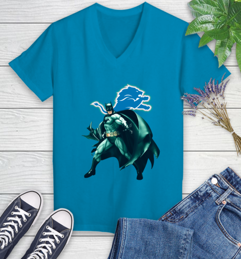 NFL Batman Football Sports Detroit Lions Women's V-Neck T-Shirt 7