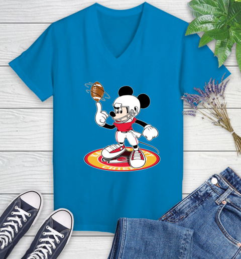 NFL Football Kansas City Chiefs Cheerful Mickey Disney Shirt Women's V-Neck T-Shirt 6