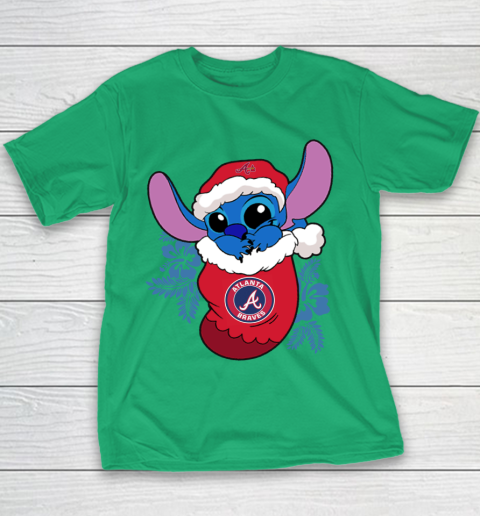 Atlanta Braves Christmas Stitch In The Sock Funny Disney MLB Youth T-Shirt