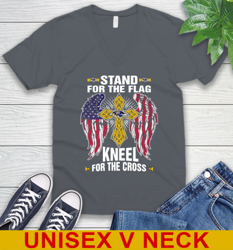NFL Football Baltimore Ravens Stand For Flag Kneel For The Cross Shirt V-Neck T-Shirt 5 NFL Football Baltimore Ravens Stand For Flag Kneel For The Cross Shirt V-Neck T-Shirt - Image 5