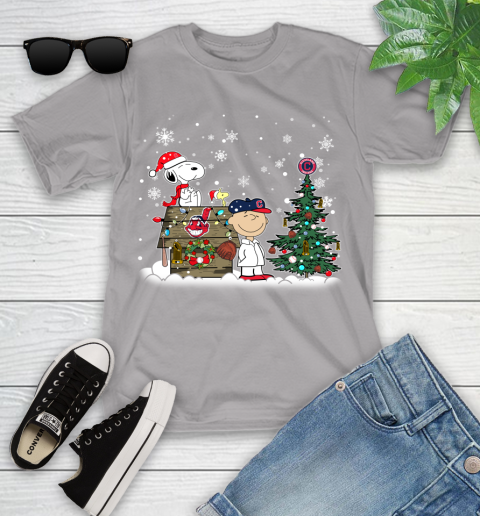 MLB Cleveland Indians Snoopy Charlie Brown Christmas Baseball Commissioner's Trophy Youth T-Shirt 4