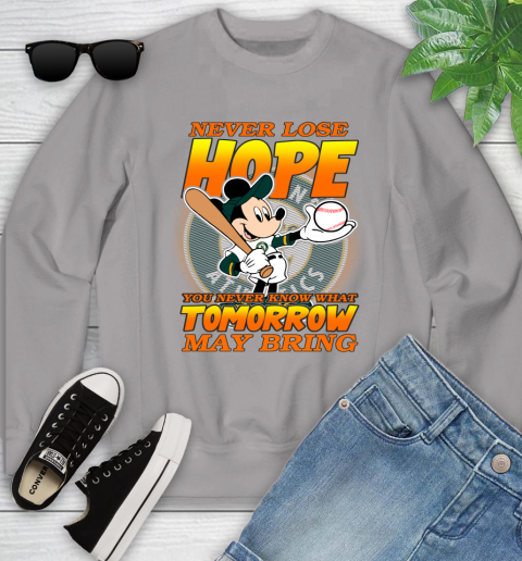 Oakland Athletics MLB Baseball Mickey Disney Never Lose Hope Youth Sweatshirt - Image 4
