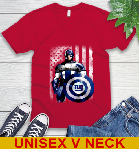 New York Giants NFL Football Captain America Marvel Avengers American Flag Shirt V-Neck T-Shirt 6