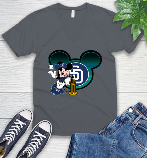 MLB San Diego Padres The Commissioner's Trophy Mickey Mouse Disney V-Neck T-Shirt 5