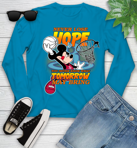 Houston Rockets NBA Basketball Mickey Disney Never Lose Hope Youth Long Sleeve 8