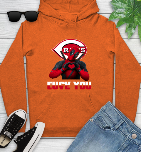 MLB Cincinnati Reds Deadpool Love You Fuck You Baseball Sports Youth Hoodie 4