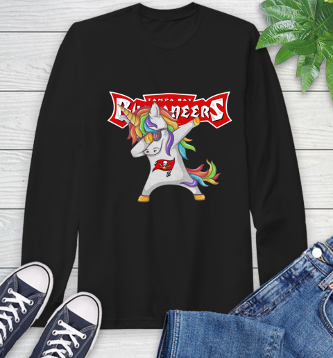 Tampa Bay Buccaneers NFL Football Funny Unicorn Dabbing Sports Long Sleeve T-Shirt 2