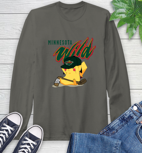 NHL Pikachu Hockey Sports Minnesota Wild Long Sleeve T-Shirt 8