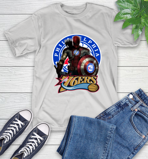 Philadelphia 76ers NBA Basketball Captain America Thor Spider Man Hawkeye Avengers (1) T-Shirt