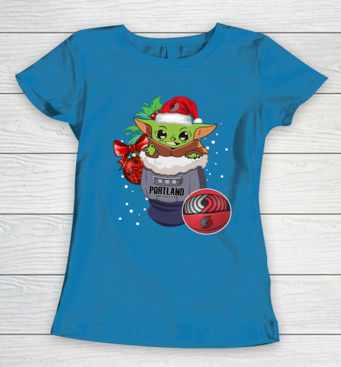 Portland Trail Blazers Christmas Baby Yoda Star Wars Funny Happy NBA Women's T-Shirt 7