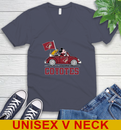 NHL Hockey Arizona Coyotes Pluto Mickey Driving Disney Shirt V-Neck T-Shirt 8