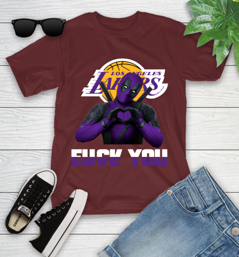 NBA Los Angeles Lakers Deadpool Love You Fuck You Basketball Youth T-Shirt 14