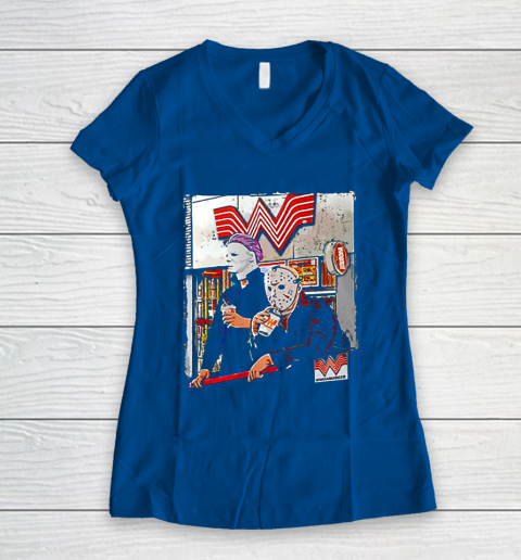 Michael Myers and Jason Voorhees drinking Whataburger Women's V-Neck T-Shirt 7