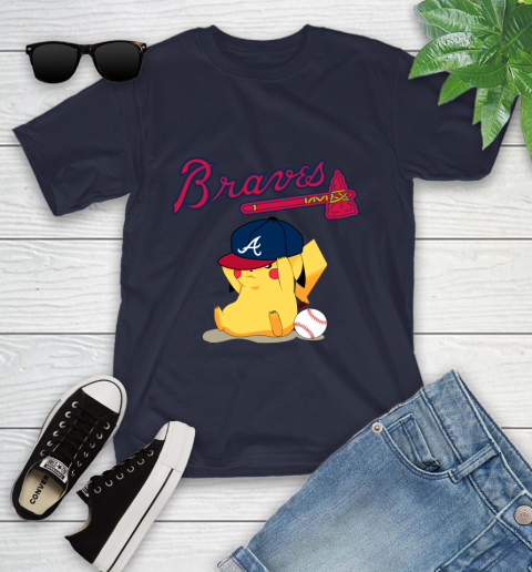 MLB Pikachu Baseball Sports Atlanta Braves Youth T-Shirt 3