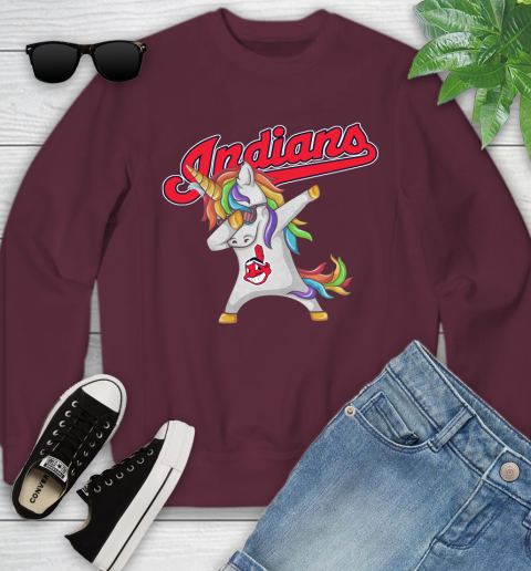 Cleveland Indians MLB Baseball Funny Unicorn Dabbing Sports Youth Sweatshirt 5