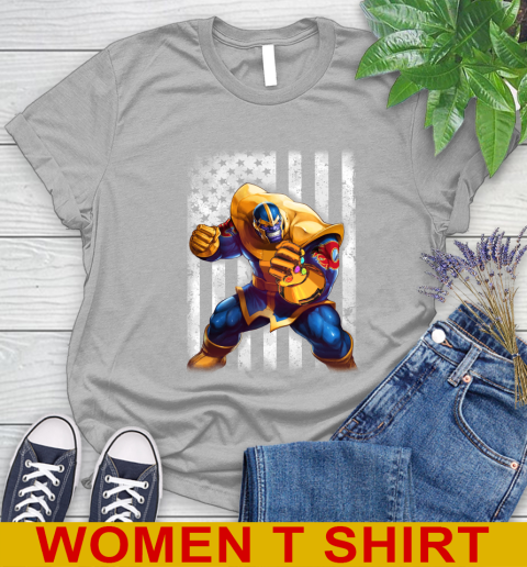 NHL Hockey Calgary Flames Thanos Marvel American Flag Shirt Women's T-Shirt 5