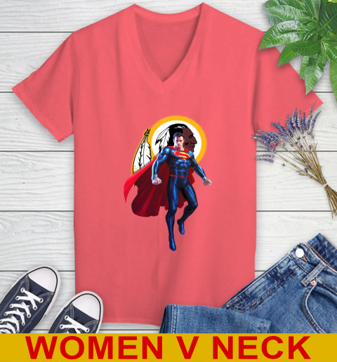 NFL Superman DC Sports Football Washington Redskins Women's V-Neck T-Shirt 7