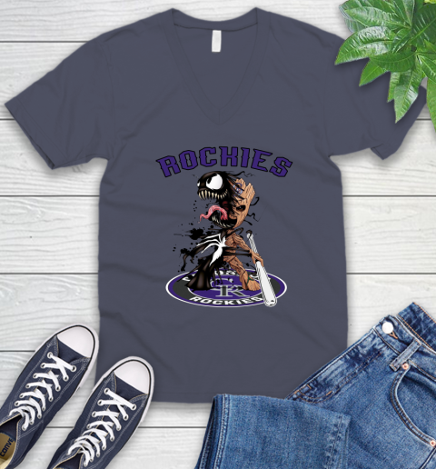 MLB Colorado Rockies Baseball Venom Groot Guardians Of The Galaxy V-Neck T-Shirt 8