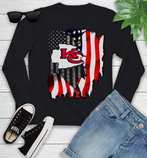 Kansas City Chiefs NFL Football American Flag Youth Long Sleeve