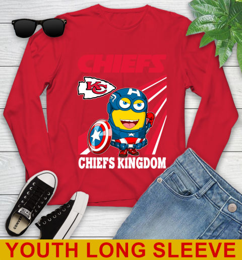 NFL Football Kansas City Chiefs Captain America Marvel Avengers Minion Shirt Youth Long Sleeve 11