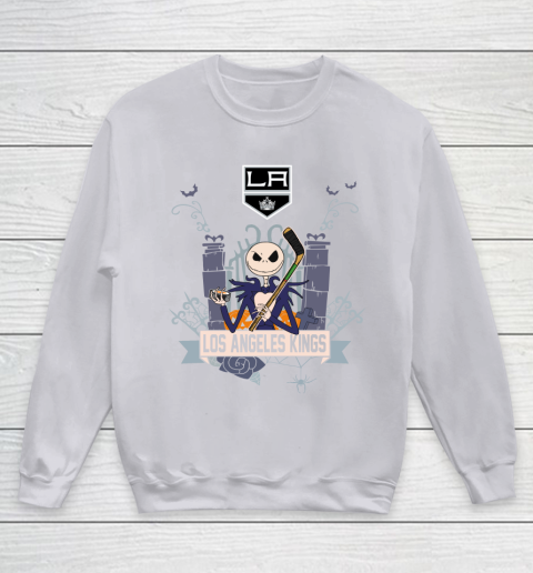 NHL Los Angeles Kings Hockey Jack Skellington Halloween Youth Sweatshirt 3