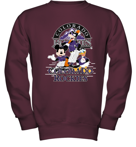 Colorado Rockies Mickey Donald And Goofy Baseball Youth Sweatshirt