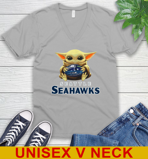NFL Football Seattle Seahawks Baby Yoda Star Wars Shirt V-Neck T-Shirt 4
