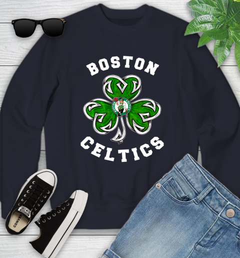 NBA Boston Celtics Three Leaf Clover St Patrick's Day Basketball Sports Youth Sweatshirt 2
