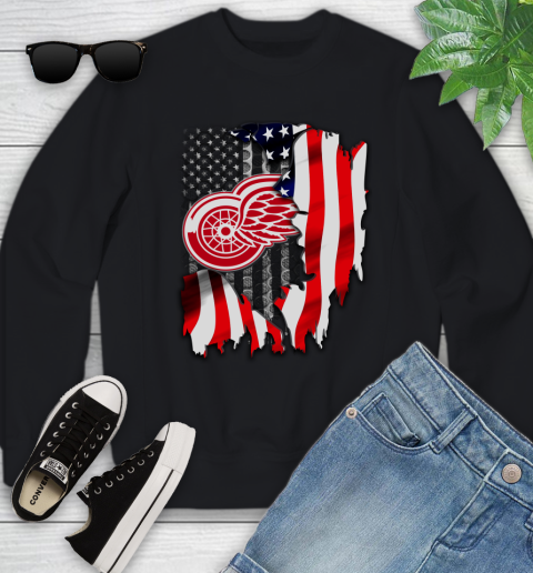 Detroit Red Wings NHL Hockey American Flag Youth Sweatshirt