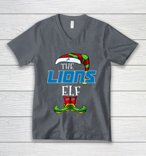Detroit Lions Christmas ELF Funny NFL V-Neck T-Shirt 4