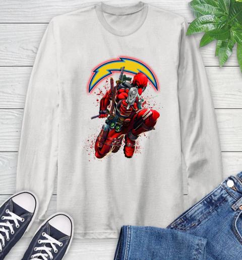 NFL Deadpool Marvel Comics Sports Football Los Angeles Chargers Long Sleeve T-Shirt