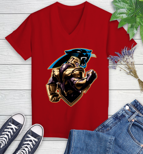 NFL Thanos Avengers Endgame Football Sports Carolina Panthers Women's V-Neck T-Shirt 12