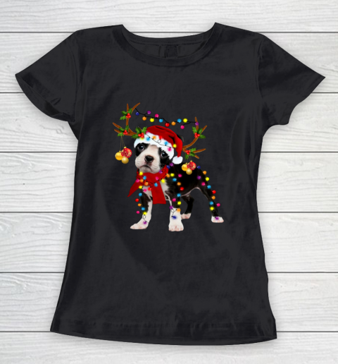 Santa Boston terrier reindeer Light Christmas gifts Women's T-Shirt