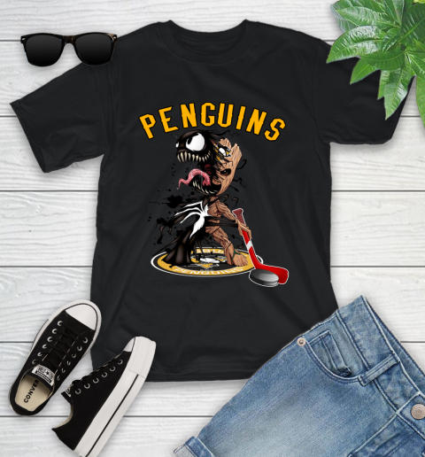 NHL Pittsburgh Penguins Hockey Venom Groot Guardians Of The Galaxy Youth T-Shirt 2