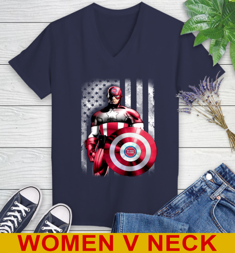 Detroit Pistons NBA Basketball Captain America Marvel Avengers American Flag Shirt Women's V-Neck T-Shirt 12
